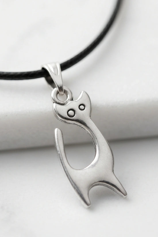 The Mystic Silhouette: Minimalist Matte Silver Cat Pendant Necklace