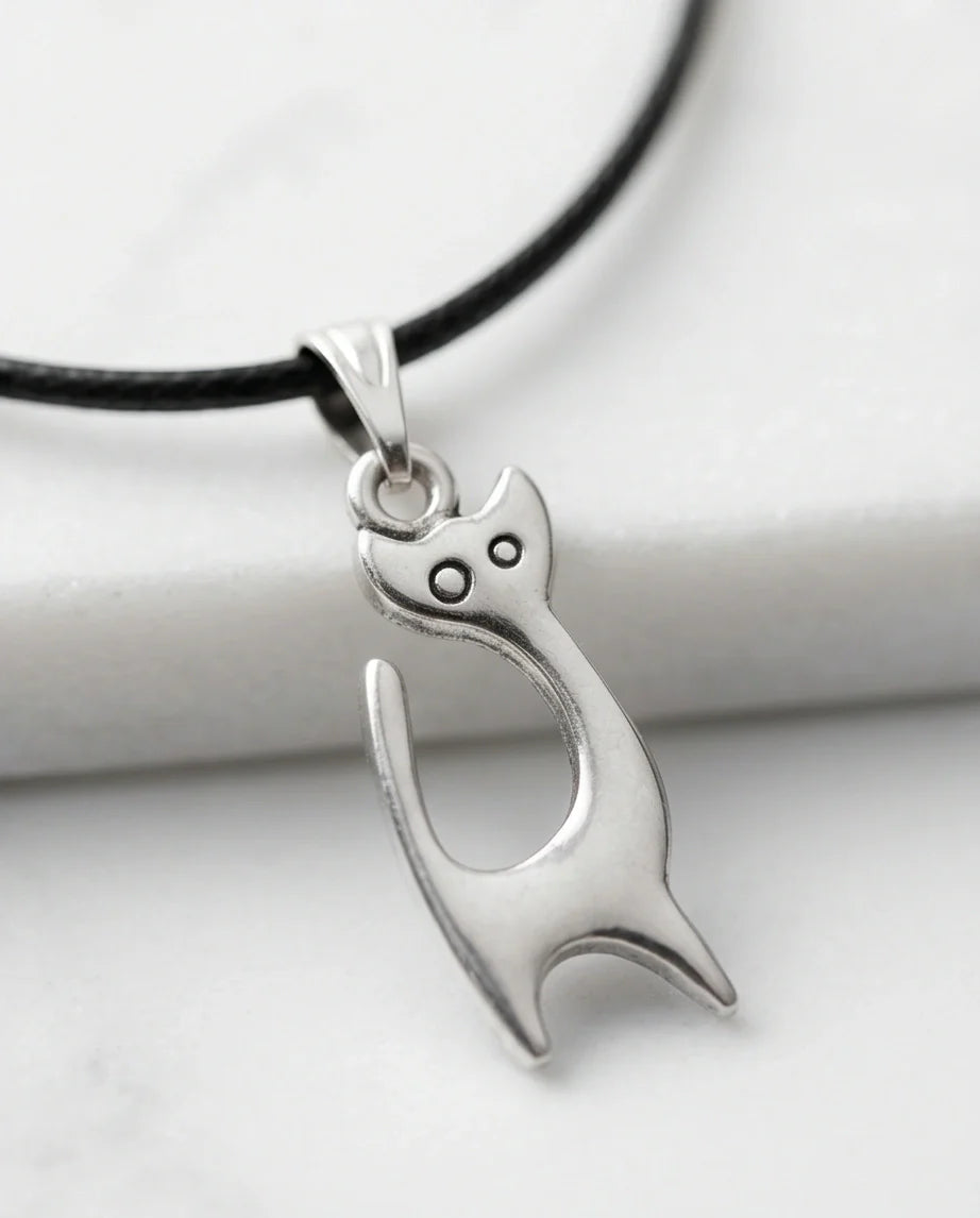 The Mystic Silhouette: Minimalist Matte Silver Cat Pendant Necklace