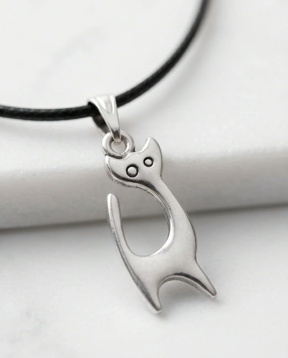 The Mystic Silhouette: Minimalist Matte Silver Cat Pendant Necklace