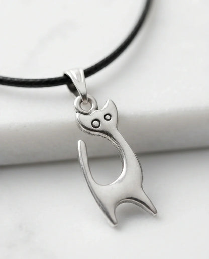 The Mystic Silhouette: Minimalist Matte Silver Cat Pendant Necklace
