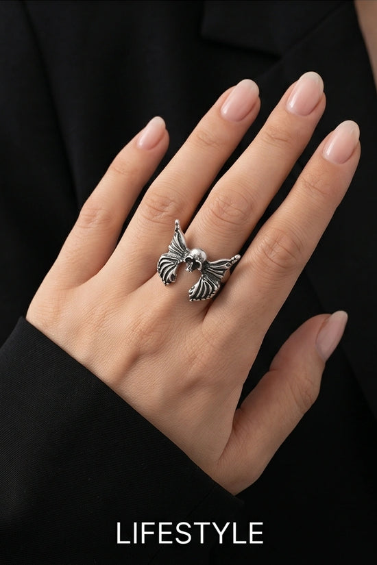 Gothic Sterling Silver Skull Butterfly Ring