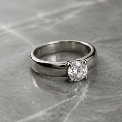 Silver Round Gemstone Classic Solitaire Ring