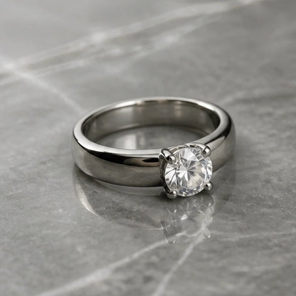 Silver Round Gemstone Classic Solitaire Ring