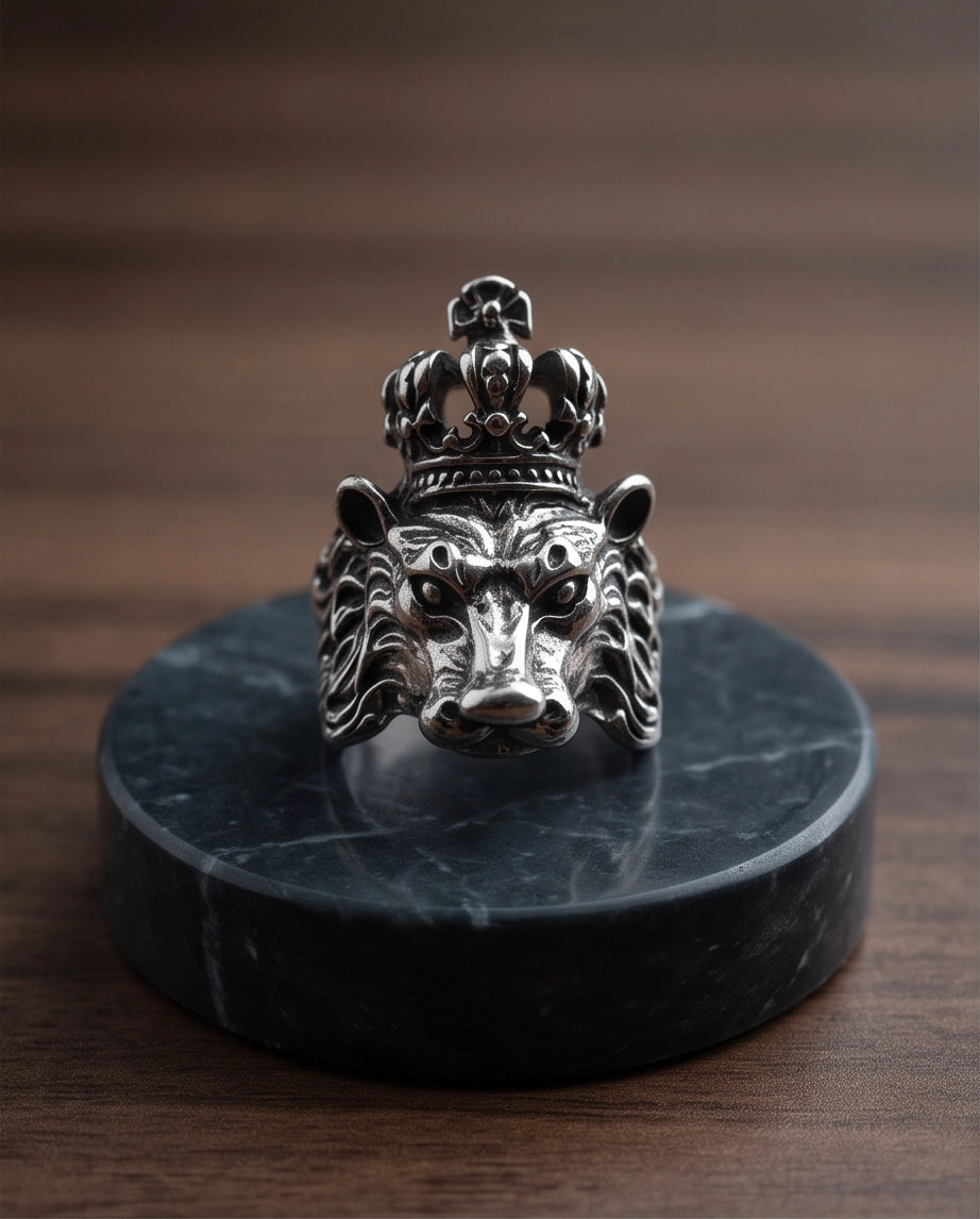 Crowned Royal Lion Sculpted Ring