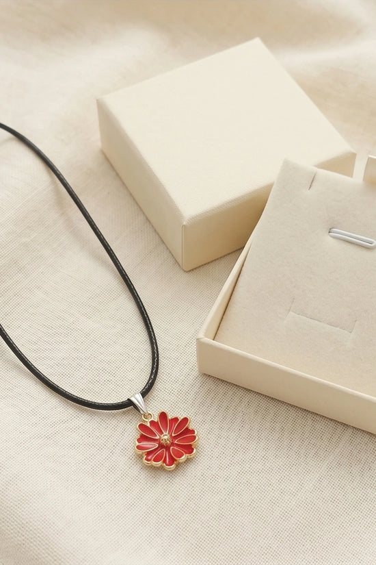 Gold and Red Marigold Pendant Necklace