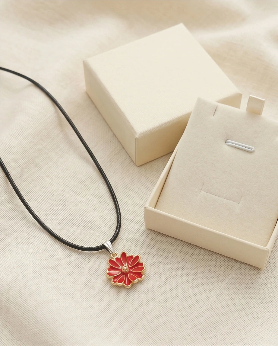 Gold and Red Marigold Pendant Necklace