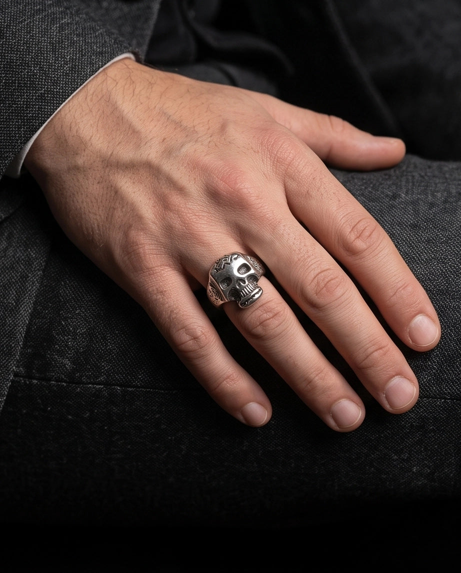 Engraved Sculpted Skull Ring