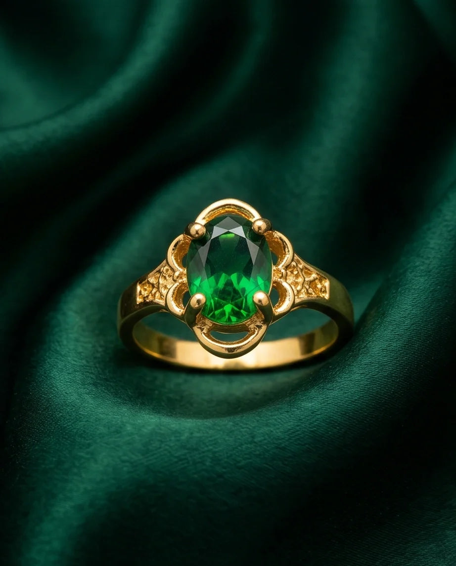 Golden Verdant Emerald Filigree Ring