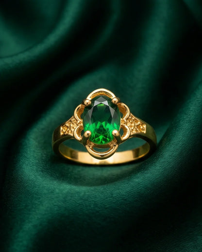 Golden Verdant Emerald Filigree Ring