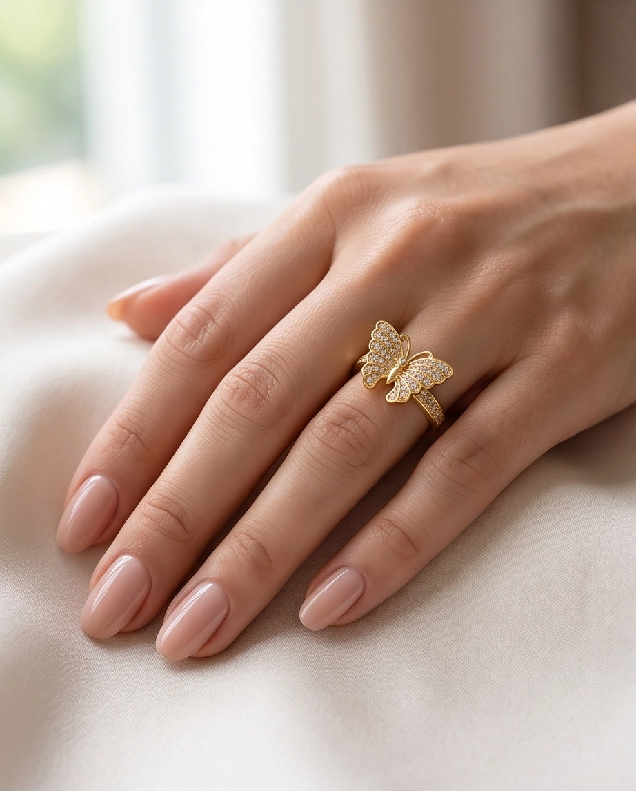 Pavé Monarch Butterfly Gold Ring