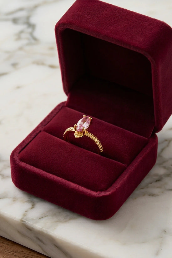 Vintage Gold Marquise Pink Tourmaline Milgrain Ring