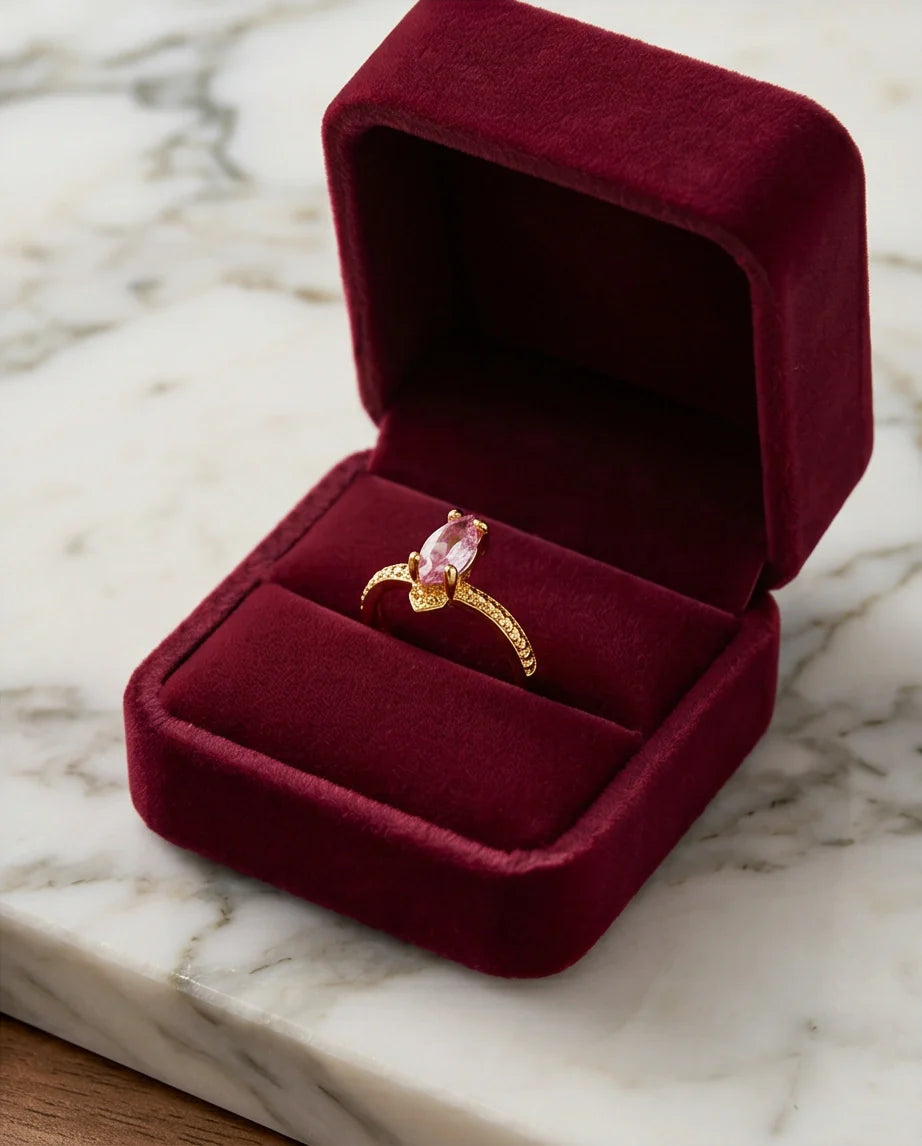 Vintage Gold Marquise Pink Tourmaline Milgrain Ring