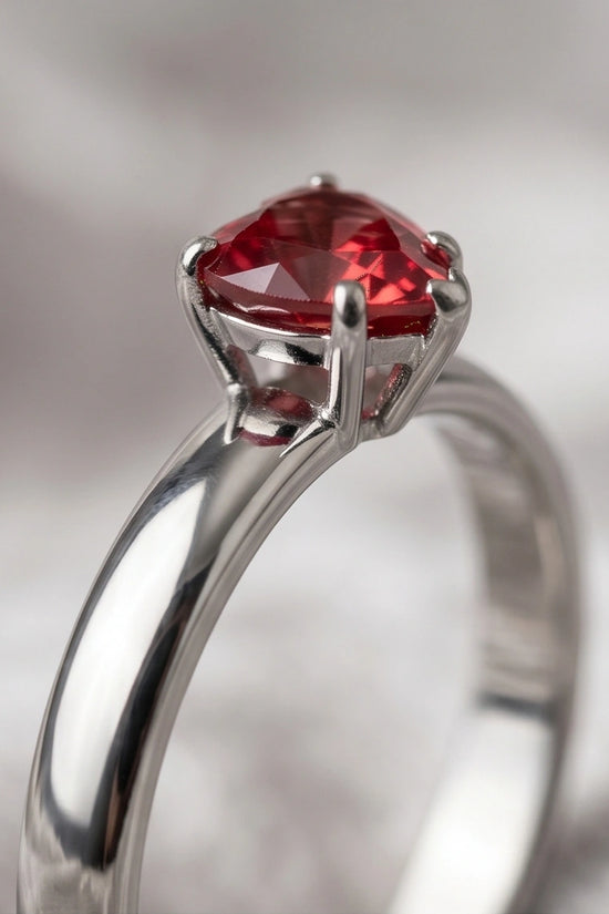 Sterling Silver Heart-Cut Crimson Ruby Solitaire Ring