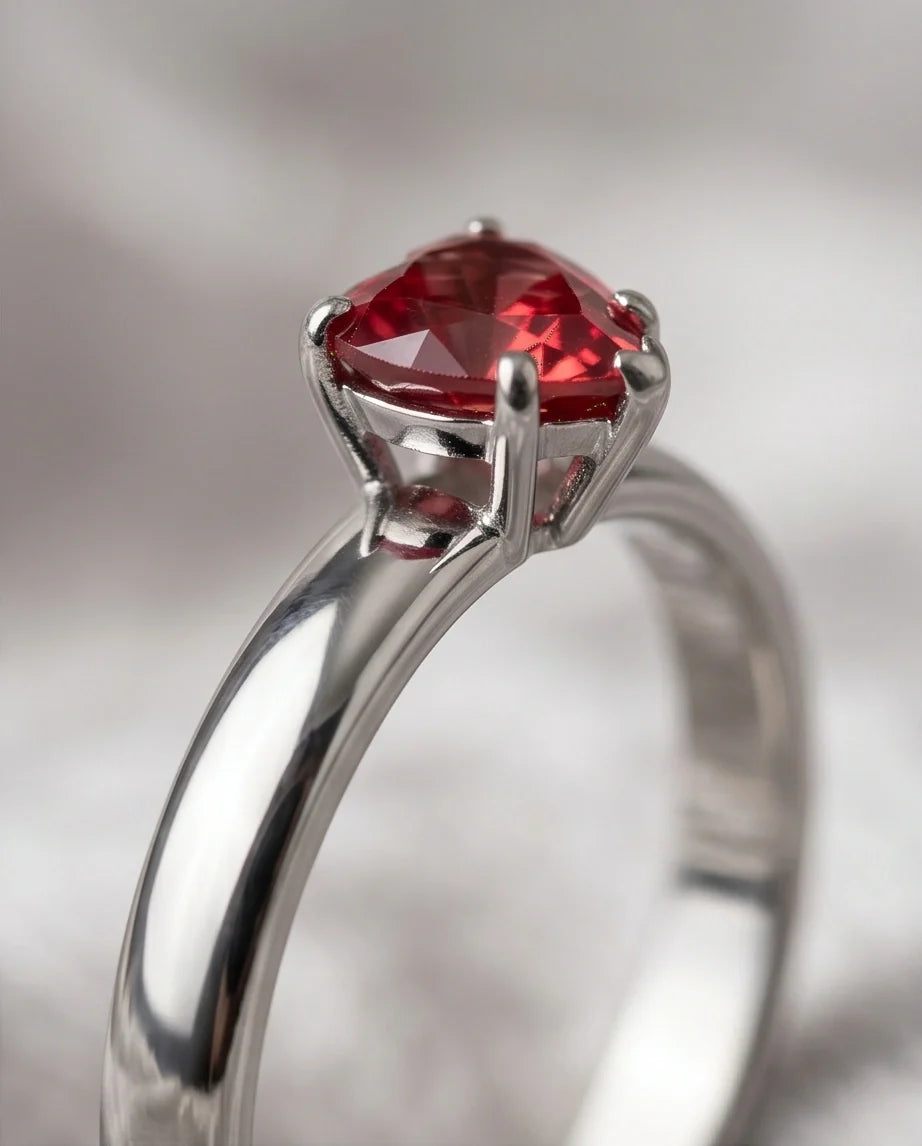 Sterling Silver Heart-Cut Crimson Ruby Solitaire Ring