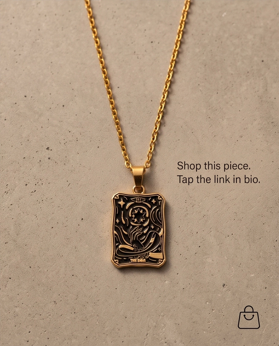 Gold "The Star" Tarot Card Pendant Necklace