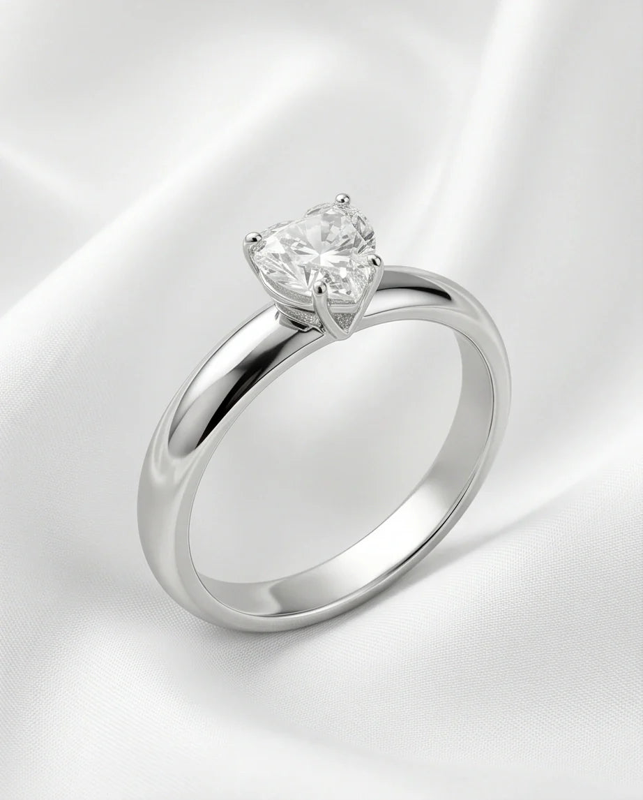 Sterling Silver Heart-Cut Moissanite Solitaire Ring