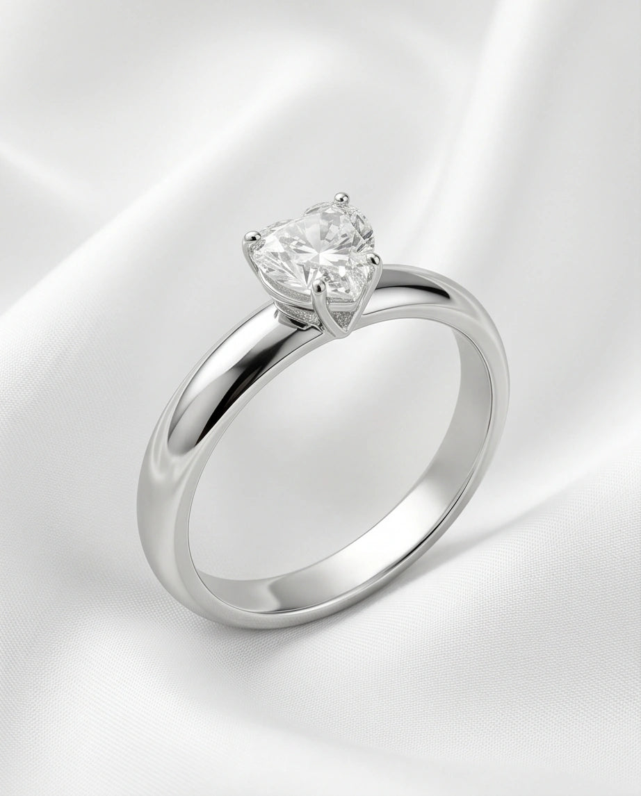 Sterling Silver Heart-Cut Moissanite Solitaire Ring