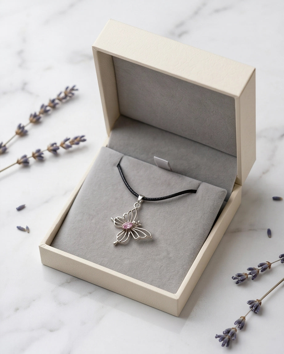 Openwork Butterfly Gemstone Cord Necklace