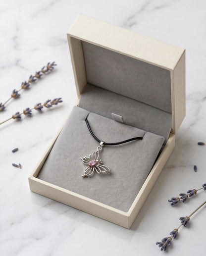 Openwork Butterfly Gemstone Cord Necklace