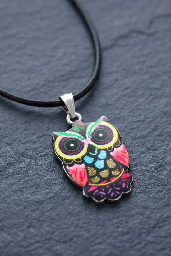 Artistic Multi-Color Mosaic Owl Totem Pendant Necklace