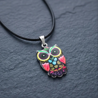 Artistic Multi-Color Mosaic Owl Totem Pendant Necklace