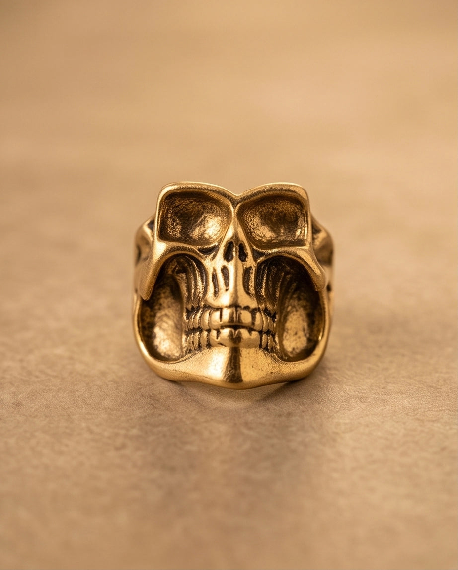 Abstract Sculptural Minimalist Skull Gold Ring