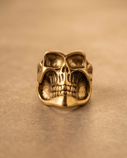Abstract Sculptural Minimalist Skull Gold Ring