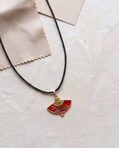 Crimson Bamboo Fan Pendant Necklace