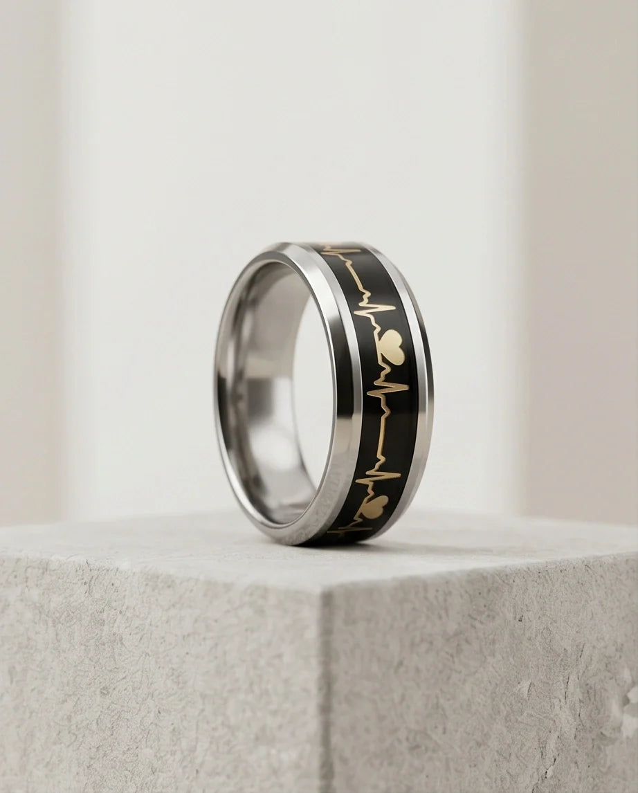 Romantic Gold Heartbeat Band Ring