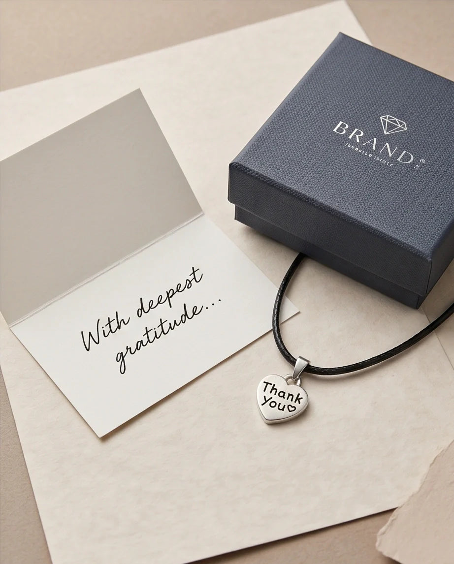Silver Engraved Thank You Heart Necklace