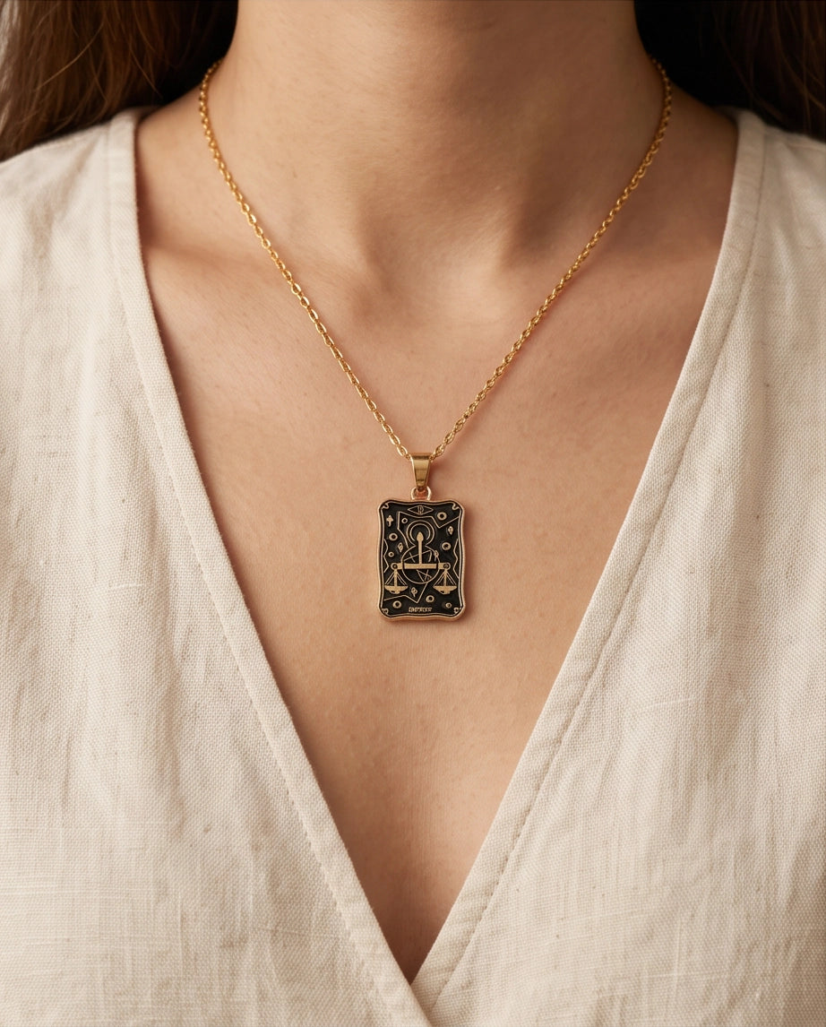 Gold "Justice" Tarot Card Pendant Necklace