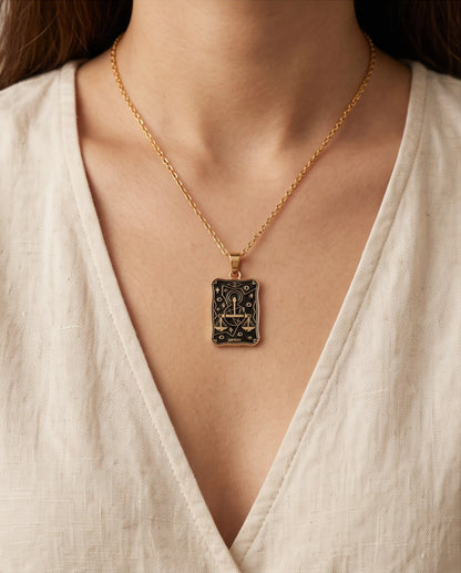 Gold "Justice" Tarot Card Pendant Necklace