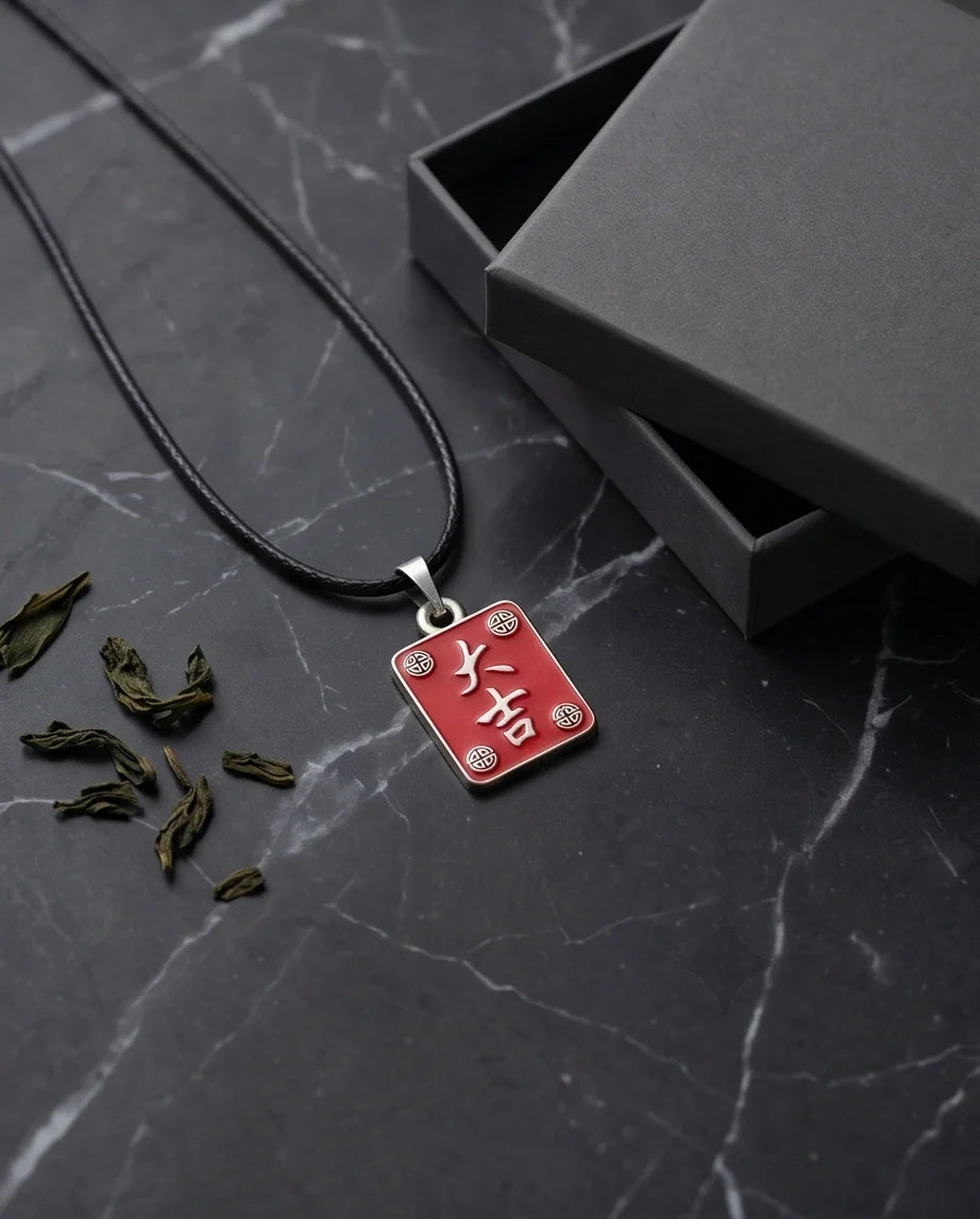 Traditional Red Chinese Character "Da Ji" Good Luck Pendant Necklace