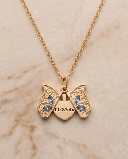 Gold Butterfly Secret Heart Pendant Necklace