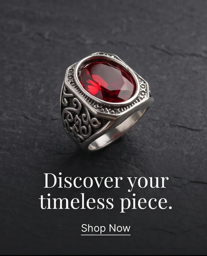 Crimson Gemstone Octagonal Bezel Scrollwork Silver Ring