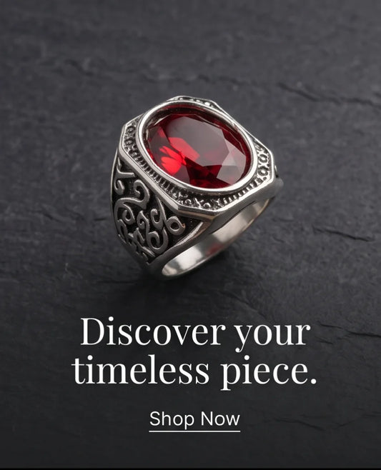 Crimson Gemstone Octagonal Bezel Scrollwork Silver Ring