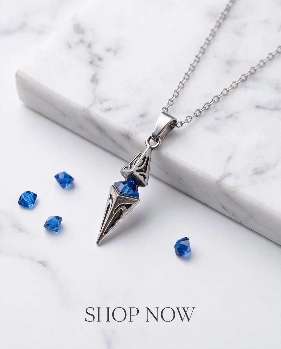Silver Sapphire Pointed Pendulum Cage Pendant Necklace