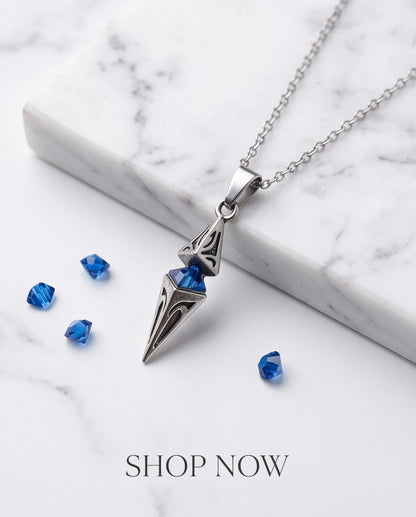 Silver Sapphire Pointed Pendulum Cage Pendant Necklace