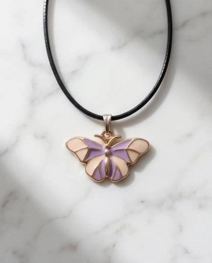 Pink & Lavender Enamel Butterfly Pendant Necklace