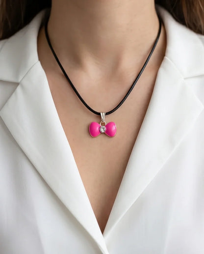 Gold and Pink Crystal Bow Necklace