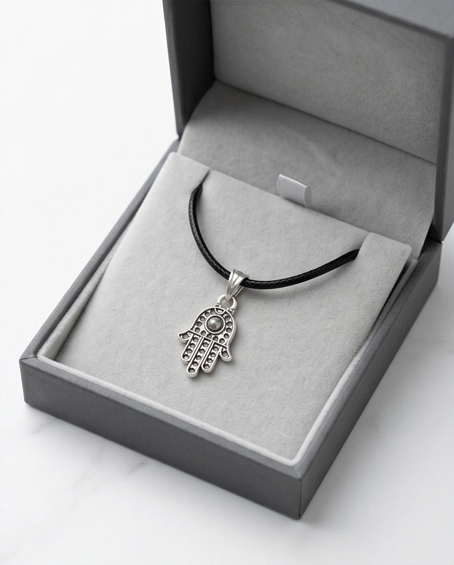 Silver Retro Hamsa Hand Necklace