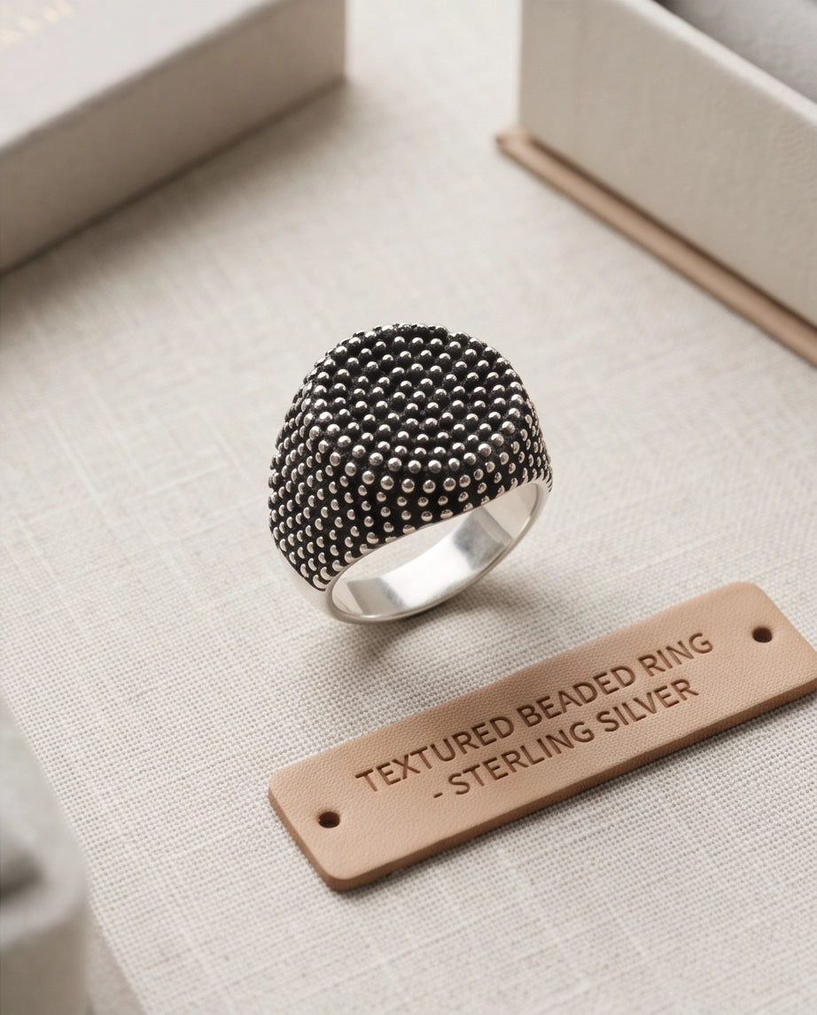 Pointillist Dotted Domed Signet Silver Ring