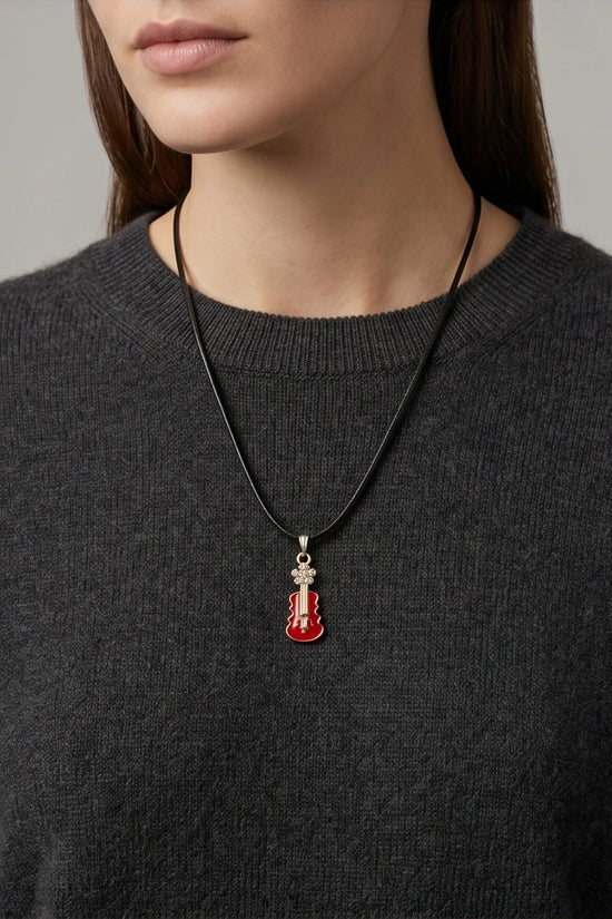 Gold and Red Enamel Violin Necklace