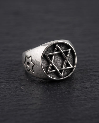 Celestial Hexagram Signet Silver Ring