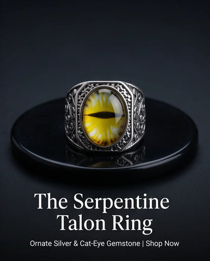 Amber Slit-Pupil Gilded Frame Silver Ring