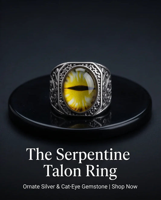 Amber Slit-Pupil Gilded Frame Silver Ring