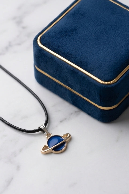 Vibrant Blue Saturn Planet Pendant