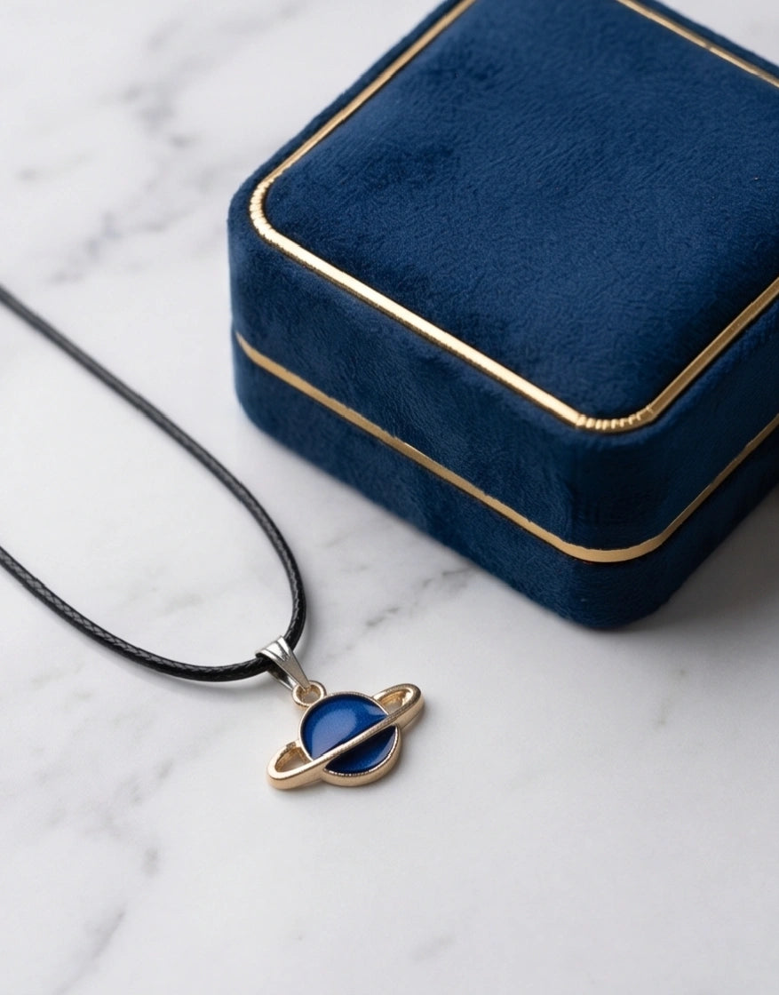 Vibrant Blue Saturn Planet Pendant
