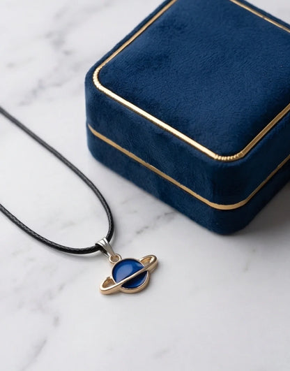 Vibrant Blue Saturn Planet Pendant