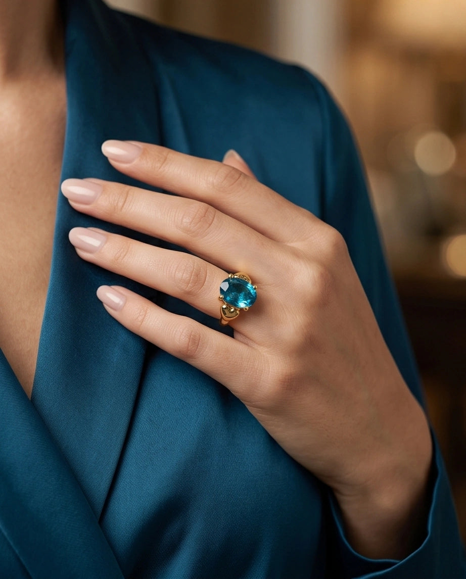 Gold Plated Sky Blue Topaz Oval Heart Accent Ring